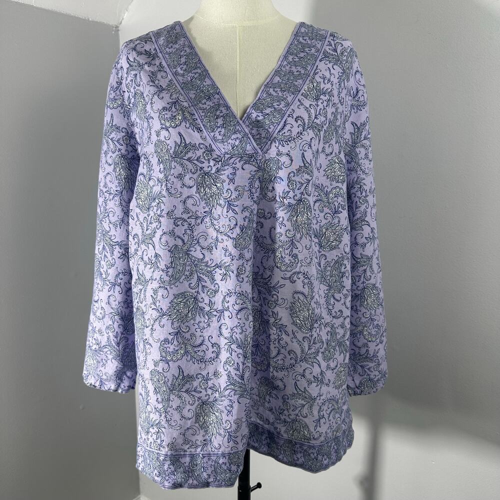 JJill Love Linen Paisley Tunic Blouse XL Lavender Cottagecore Festival Peasant
